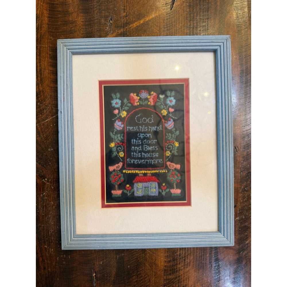 Unisex Unbranded Wall Decor Art One Size Blue Black Framed Needlework Sampler